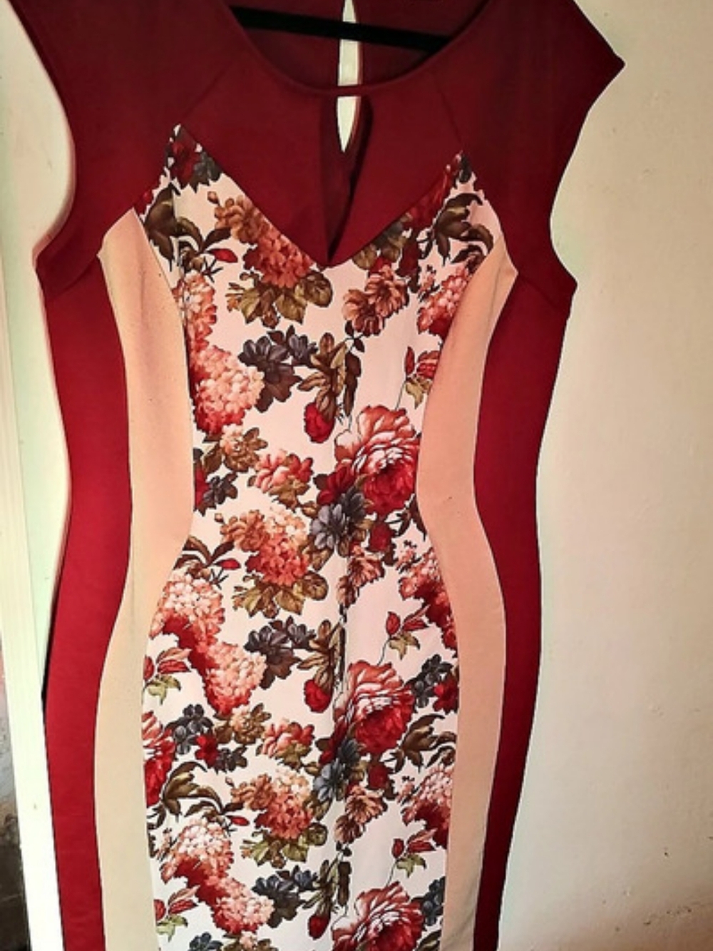 Janette Plus Floral Color Block Mini Dress in Red & White